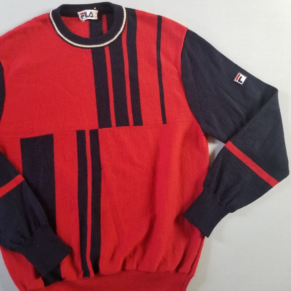 VTG Fila red & navy knit pullover sweater